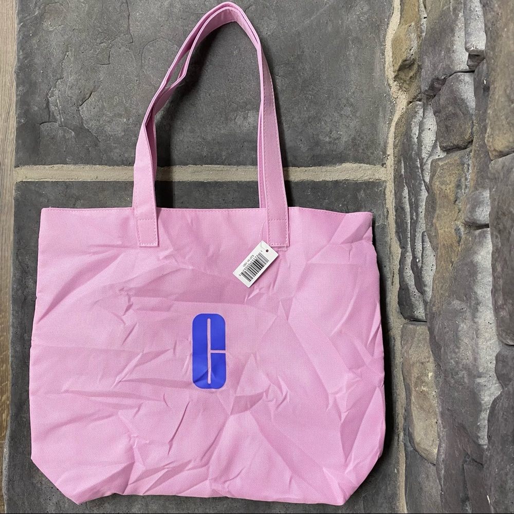Clinique Light Pink Tote Bag Blue Logo Multicolor Lined Travel Bag NWT